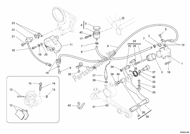 Toutes les pièces pour le Système De Freinage Arrière du Ducati Monster S2R 800 Dark USA 2006
